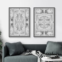 60cmx90cm Black White Pattern 2 Sets Black Frame Canvas Wall Art Kings Warehouse 