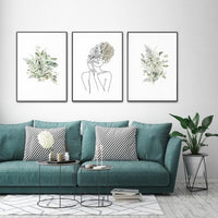 60cmx90cm Botanical Line Girl 3 Sets Black Frame Canvas Wall Art Kings Warehouse 