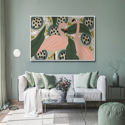 60cmx90cm Flamingo White Frame Canvas Wall Art Kings Warehouse 