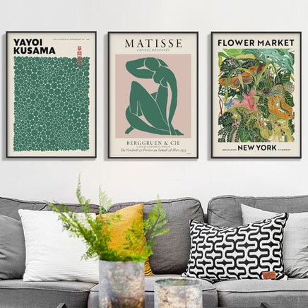 60cmx90cm Flower Market, Matisse Print, Yayoi Kusama 3 Sets Black Frame Canvas Wall Art Kings Warehouse 