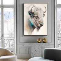 60cmx90cm Great White Buffalo Black Frame Canvas Wall Art Kings Warehouse 