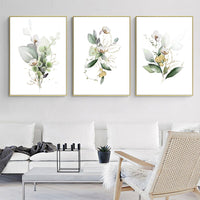 60cmx90cm Green and Gold Watercolor Botanical 3 Sets Gold Frame Canvas Wall Art Kings Warehouse 