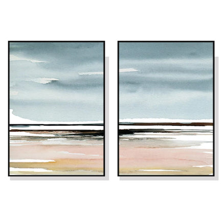 60cmx90cm Pink Beach Landscape 2 Sets Black Frame Canvas Wall Art Kings Warehouse 