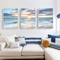 60cmx90cm Sunrise by the ocean 3 Sets White Frame Canvas Wall Art Kings Warehouse 