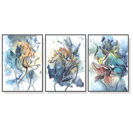 60cmx90cm Watercolor Style Abstract Flower 3 Sets Black Frame Canvas Wall Art Kings Warehouse