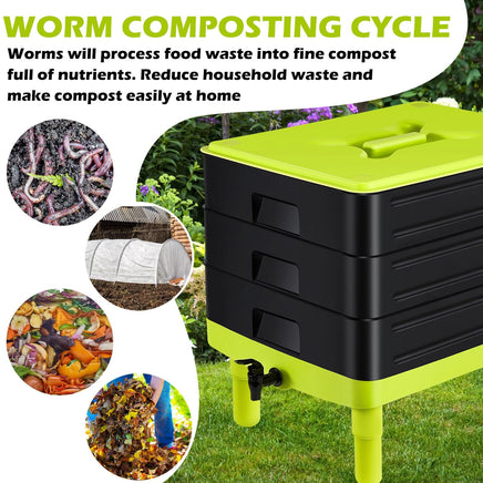 60L Large Worm Farm 3 Trays Worm Composter Bins Composting System Worm Tea Kings Warehouse 