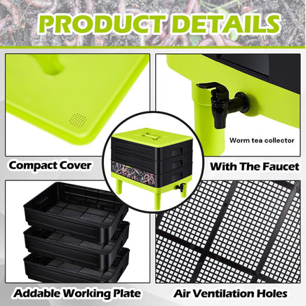 60L Large Worm Farm 3 Trays Worm Composter Bins Composting System Worm Tea Kings Warehouse 
