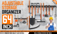 64" Wall Mount Tool Hanger Garden Storage Organizer Mop Broom Holder Hook Pegs Kings Warehouse 