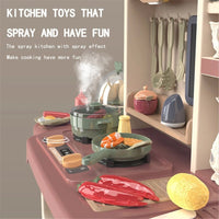 65pcs 93cm Children Kitchen Kitchenware Play Toy Simulation Steam Spray Cooking Set Cookware Tableware Gift Brown Color KingsWarehouse 