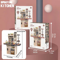 65pcs 93cm Children Kitchen Kitchenware Play Toy Simulation Steam Spray Cooking Set Cookware Tableware Gift Brown Color KingsWarehouse 