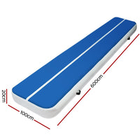 6m x 1m Inflatable Air Track Mat 20cm Thick Gymnastic Tumbling Blue And White Kings Warehouse 