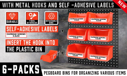 6Pc Pegboard Bins Peg Board Parts Storage With Steel Hooks Tools Organiser Tray Kings Warehouse 
