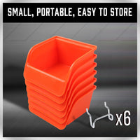 6Pc Pegboard Bins Peg Board Parts Storage With Steel Hooks Tools Organiser Tray Kings Warehouse 
