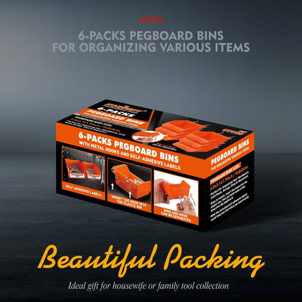 6Pc Pegboard Bins Peg Board Parts Storage With Steel Hooks Tools Organiser Tray Kings Warehouse 
