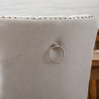 6x AADEN Modern Elegant Button-Tufted Upholstered Fabric with Studs Trim and Wooden legs Dining Side Chair-Beige Kings Warehouse 