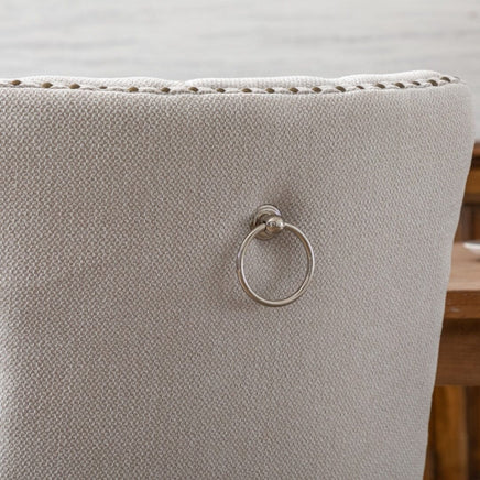 6x AADEN Modern Elegant Button-Tufted Upholstered Fabric with Studs Trim and Wooden legs Dining Side Chair-Beige Kings Warehouse 