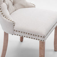 6x AADEN Modern Elegant Button-Tufted Upholstered Fabric with Studs Trim and Wooden legs Dining Side Chair-Beige Kings Warehouse 