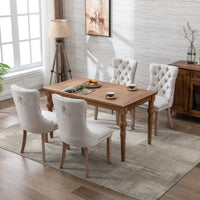 6x AADEN Modern Elegant Button-Tufted Upholstered Fabric with Studs Trim and Wooden legs Dining Side Chair-Beige Kings Warehouse 