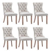 6x AADEN Modern Elegant Button-Tufted Upholstered Fabric with Studs Trim and Wooden legs Dining Side Chair-Beige Kings Warehouse 