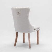 6x AADEN Modern Elegant Button-Tufted Upholstered Fabric with Studs Trim and Wooden legs Dining Side Chair-Beige Kings Warehouse 