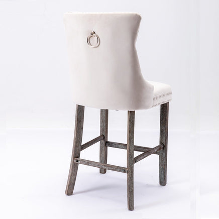 6X Velvet Bar Stools with Studs Trim Wooden Legs Tufted Dining Chairs Kitchen Kings Warehouse 