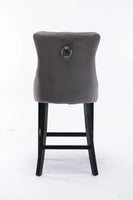 6X Velvet Bar Stools with Studs Trim Wooden Legs Tufted Dining Chairs Kitchen Kings Warehouse 