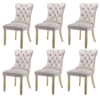 6x Velvet Dining Chairs Upholstered Tufted Kithcen Chair with Solid Wood Legs Stud Trim and Ring-Beige Kings Warehouse 