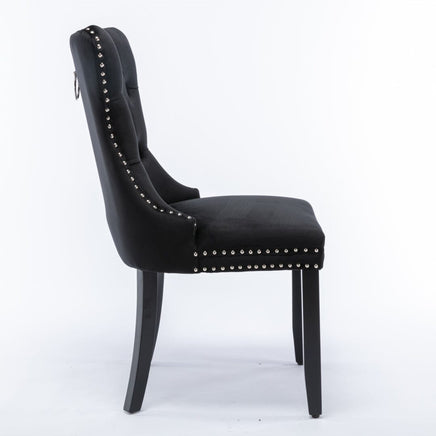 6x Velvet Dining Chairs Upholstered Tufted Kithcen Chair with Solid Wood Legs Stud Trim and Ring-Black Kings Warehouse 