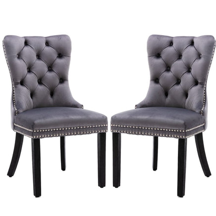6x Velvet Dining Chairs Upholstered Tufted Kithcen Chair with Solid Wood Legs Stud Trim and Ring-Gray Kings Warehouse 