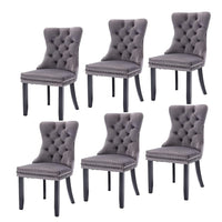 6x Velvet Dining Chairs Upholstered Tufted Kithcen Chair with Solid Wood Legs Stud Trim and Ring-Gray Kings Warehouse 