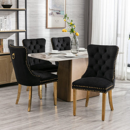 6x Velvet Dining Chairs with Golden Metal Legs-Black Kings Warehouse 