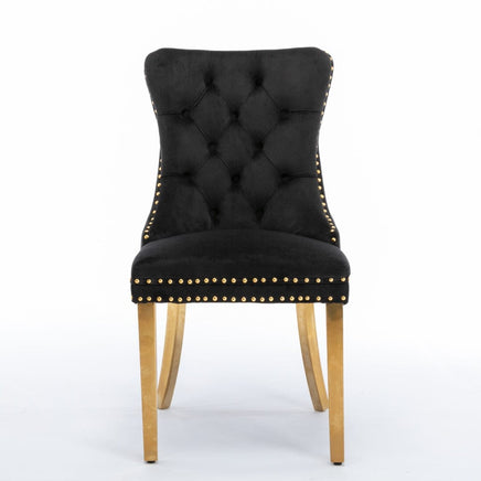6x Velvet Dining Chairs with Golden Metal Legs-Black Kings Warehouse 