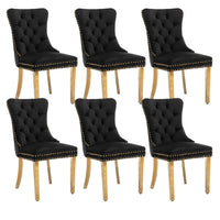 6x Velvet Dining Chairs with Golden Metal Legs-Black Kings Warehouse 