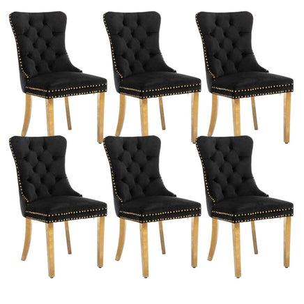 6x Velvet Dining Chairs with Golden Metal Legs-Black Kings Warehouse 