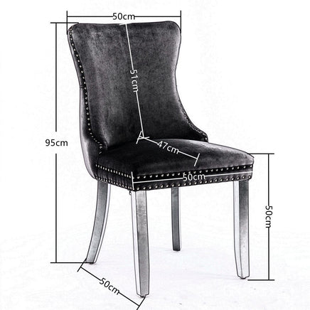 6x Velvet Upholstered Dining Chairs Tufted Wingback Side Chair with Studs Trim Solid Wood Legs for Kitchen Kings Warehouse 