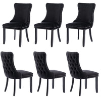 6x Velvet Upholstered Dining Chairs Tufted Wingback Side Chair with Studs Trim Solid Wood Legs for Kitchen Kings Warehouse 