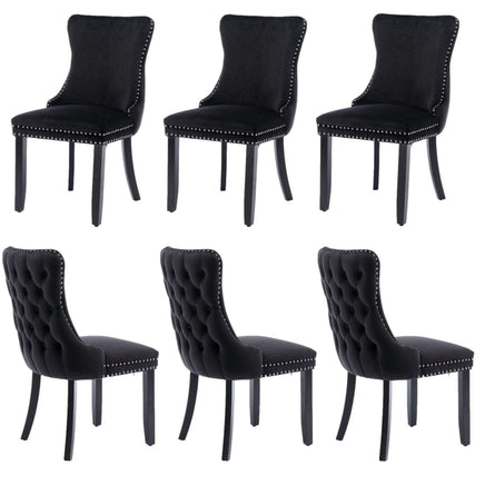 6x Velvet Upholstered Dining Chairs Tufted Wingback Side Chair with Studs Trim Solid Wood Legs for Kitchen Kings Warehouse 