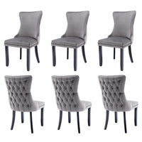 6x Velvet Upholstered Dining Chairs Tufted Wingback Side Chair with Studs Trim Solid Wood Legs for Kitchen Kings Warehouse 