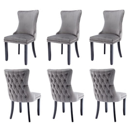 6x Velvet Upholstered Dining Chairs Tufted Wingback Side Chair with Studs Trim Solid Wood Legs for Kitchen Kings Warehouse 
