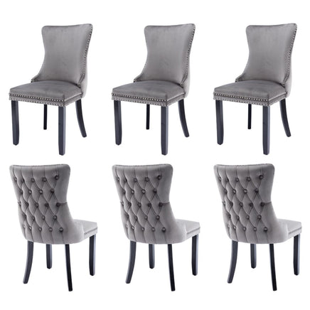 6x Velvet Upholstered Dining Chairs Tufted Wingback Side Chair with Studs Trim Solid Wood Legs for Kitchen Kings Warehouse 