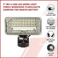 7" 18V Li-ion LED Work Light Torch Workshop Flashlights Camping for Makita Battery Kings Warehouse 