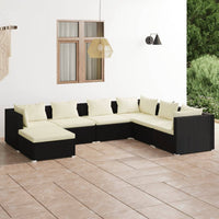 7 Piece Garden Lounge Set with Cushions Poly Rattan Black garden supplies Kings Warehouse 