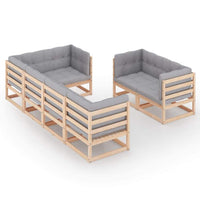 7 Piece Garden Lounge Set with Cushions Solid Pinewood Outdoor Furniture Kings Warehouse 
