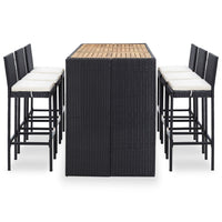 7 Piece Outdoor Bar Set with Cushions Poly Rattan Black Kings Warehouse 