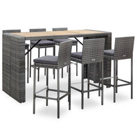 7 Piece Outdoor Bar Set with Cushions Poly Rattan Grey Kings Warehouse 
