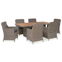 7 Piece Outdoor Dining Set with Cushions Poly Rattan Brown Kings Warehouse 