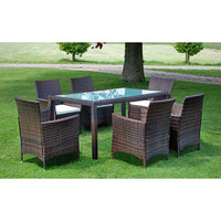 7 Piece Outdoor Dining Set with Cushions Poly Rattan Brown Kings Warehouse 