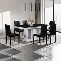 7 Pieces Dining Suite Dining Table & 6X Black Chairs in Rectangular Shape High Glossy MDF Wooden Base Combination of Black & White Colour Furniture Kings Warehouse 