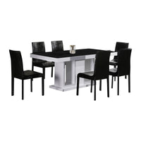 7 Pieces Dining Suite Dining Table & 6X Black Chairs in Rectangular Shape High Glossy MDF Wooden Base Combination of Black & White Colour Furniture Kings Warehouse 