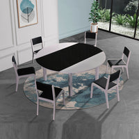 7 Pieces Dining Suite Dining Table & 6X Chairs in Round Shape High Glossy MDF Wooden Base Combination of Black & White ColouX